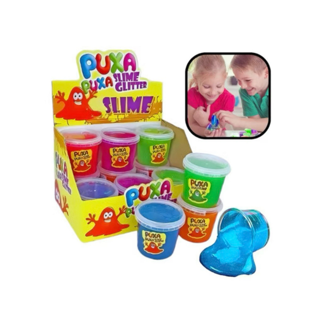 Puxa Puxa Slime Glitter Balcao Das Magicas 180g Com 12 Unidades