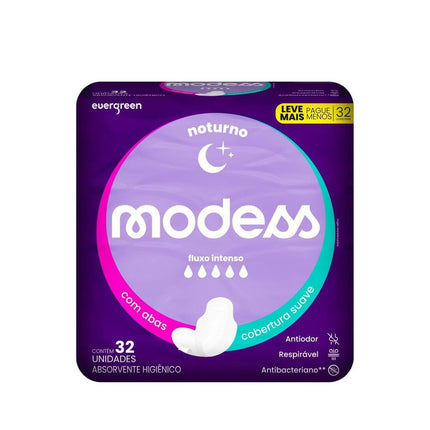 Absorvente Ever Green Noturno Com Abas Modess 18x32 Pacote Com 32 Unidades - 4399