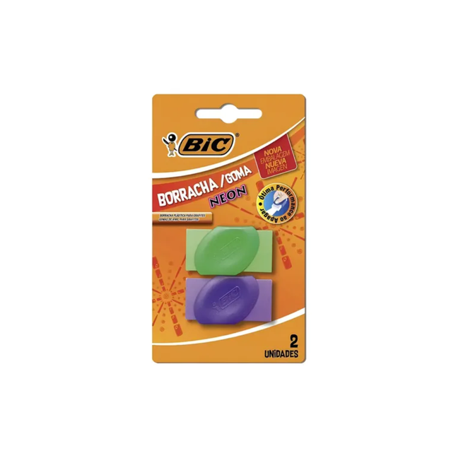 Borracha Bic Eraser Neon Plastica Blister Cartela Com 02 Unidades - 1106055/884645