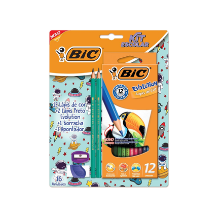 Lapis De Cor 12 Cores / Kit Escolar Infantil Evolution Com 06 Unidades Pcs - 524346