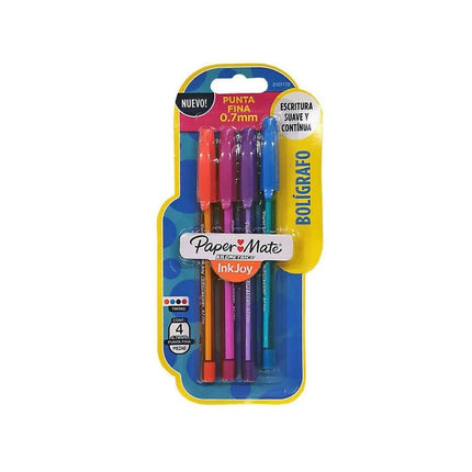 Caneta Paper Mate Kilometrica 100 Ponta Fina Colors Com 04 Unidades - 2107772