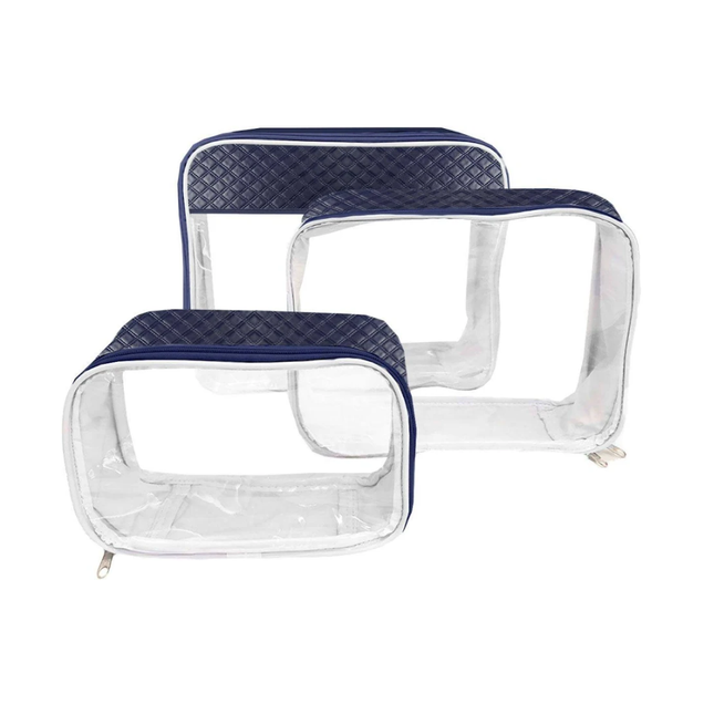 Necessaire Amw Transparente Cor Marinho Com 03 Unidades Pcs - 150H