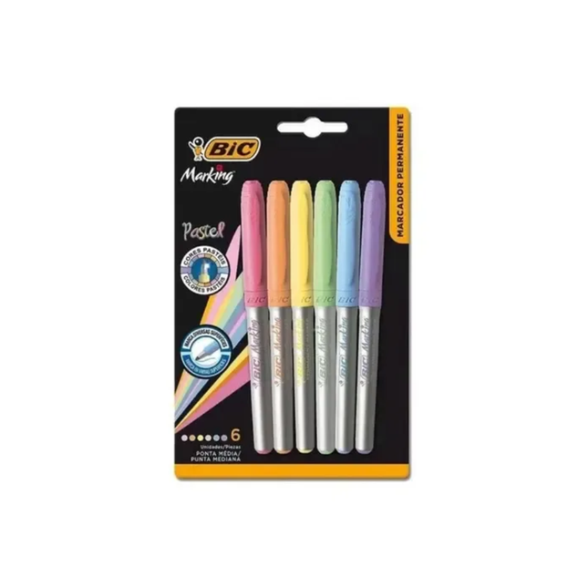 Marcador Permanent Bic Marker Color Pastel Blister Cartela Com 06 Unidades - 522196