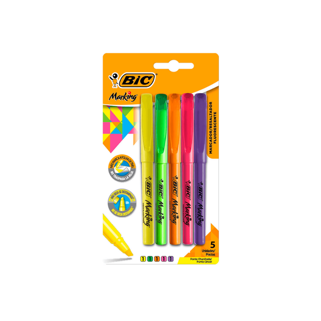 Marcador De Texto Bic Brite Liner Cor Sortido Blister Cartela Com 05 Unidades - 522214