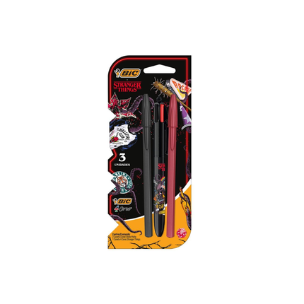 Caneta Bic Stranger Things Com 03 Unidades Pcs - 530010