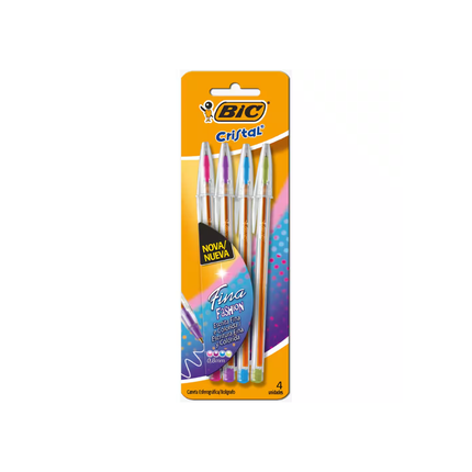 Caneta Bic Cristal Fina Fashion Com 04 Unidades - 530008