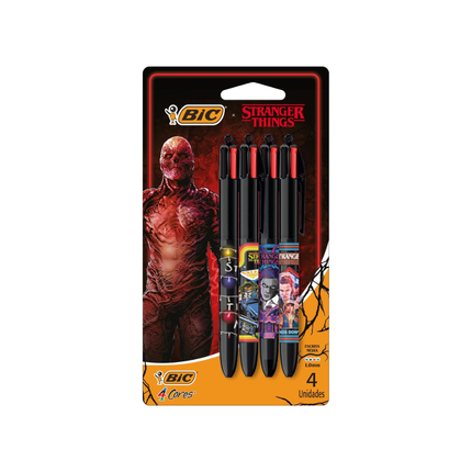 Caneta Bic Stranger Things Com 04 Unidades Pcs - 530028