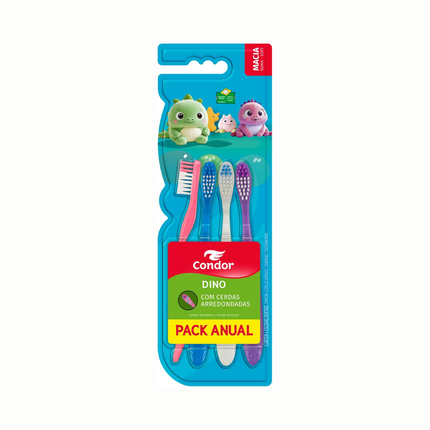 Escova Dental Condor Infantil Dino Macia Com 04 Unidades Pcs - 8119-0