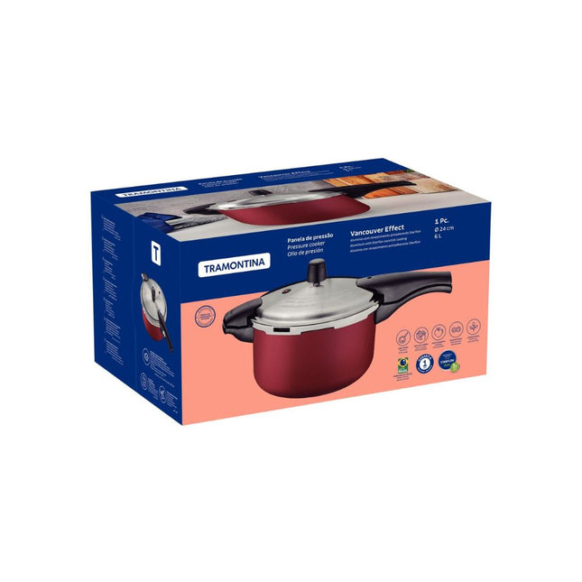 Panela De Pressao Tramontina 6lts Aluminio Antiaderente Starflon Max Vermelho 24cm - 20592724
