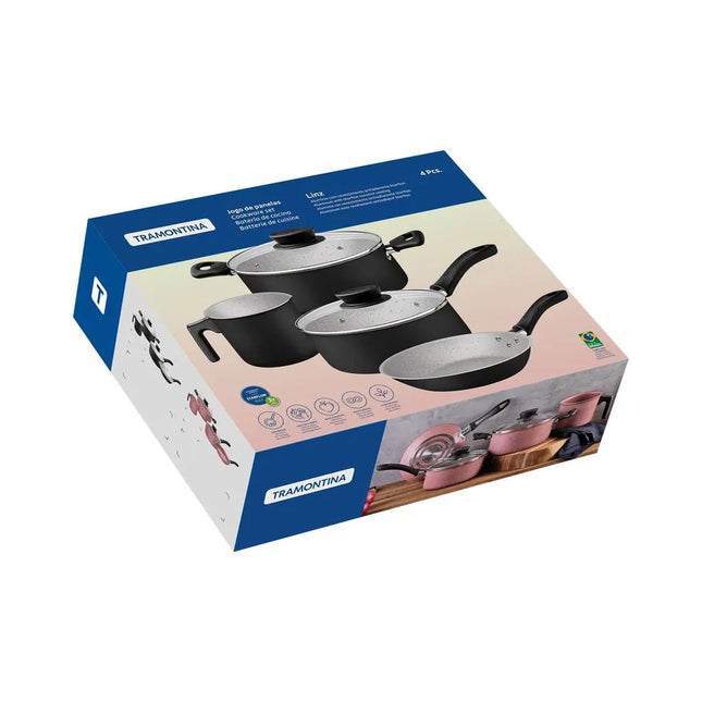 Jogo Panelas Tramontina Aluminio Antiaderente Starflon Max Preto Com 04 Unidades Pcs - 28299004