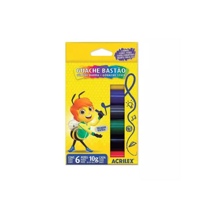 Tinta Guache Bastao Acrilex 6 Cores Com 01 Unidade - 02007