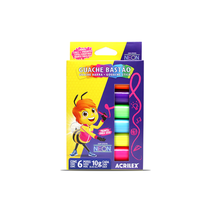 Tinta Guache Bastao Acrilex Neon 6 Cores Com 01 Unidade - 02008