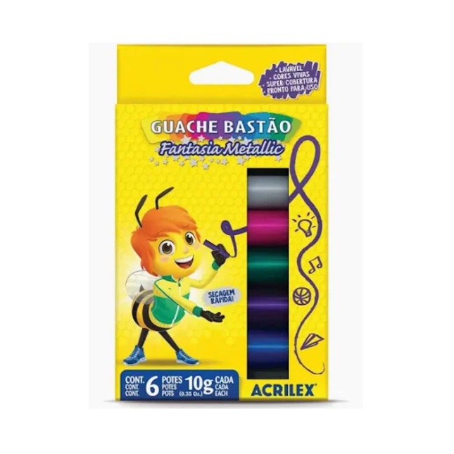 Tinta Guache Bastao Acrilex Metallic 6 Cores Com 01 Unidade - 02009
