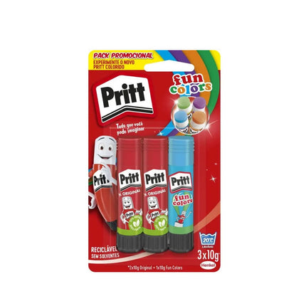 Kit Cola 10Gr Fun Collors Pritt Henkel Com 03 Unidades -  2950278