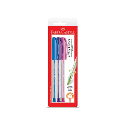 Caneta Esferografica Faber Trilux Colors Cartela Com 03 Unidades - SM/032COLORS