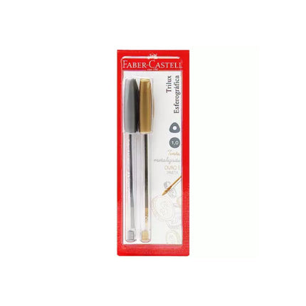 Caneta Esferografica Faber Trilux Colors Com 02 Unidades Cor Prata/Ouro - SM/032PO