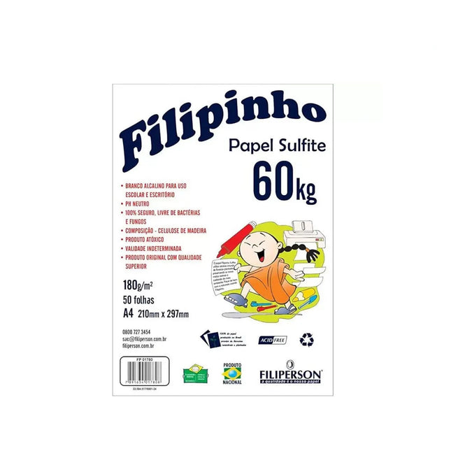 Papel Sulfite Filipinho A4 180G Com 50 Folhas - 1780
