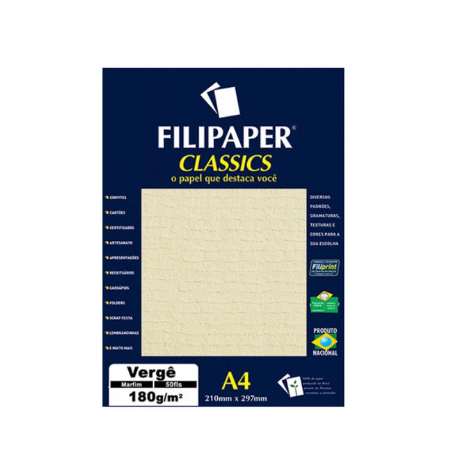 Papel Verge A-4 Filipaper Ma- im 180G Com 50 Folhas -  3848
