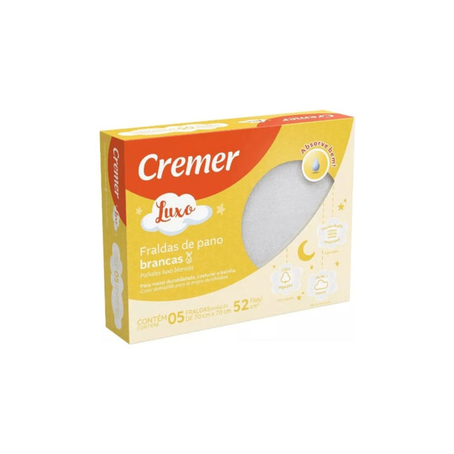 Fralda De Pano Cremer Luxo Branca 70X70cm Com 05 Unidades - 375992