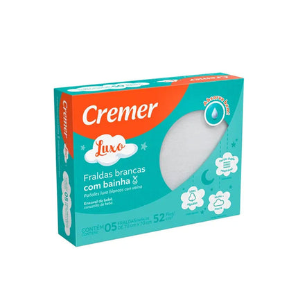 Fralda De Pano Cremer Luxo Branca Bainha 70x68cm Com 05 Unidades - 379433