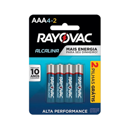 Pilha Rayovac Alc.Palito (AAA) Leve 6 Pague 4 Com 06 Unidades - 20917