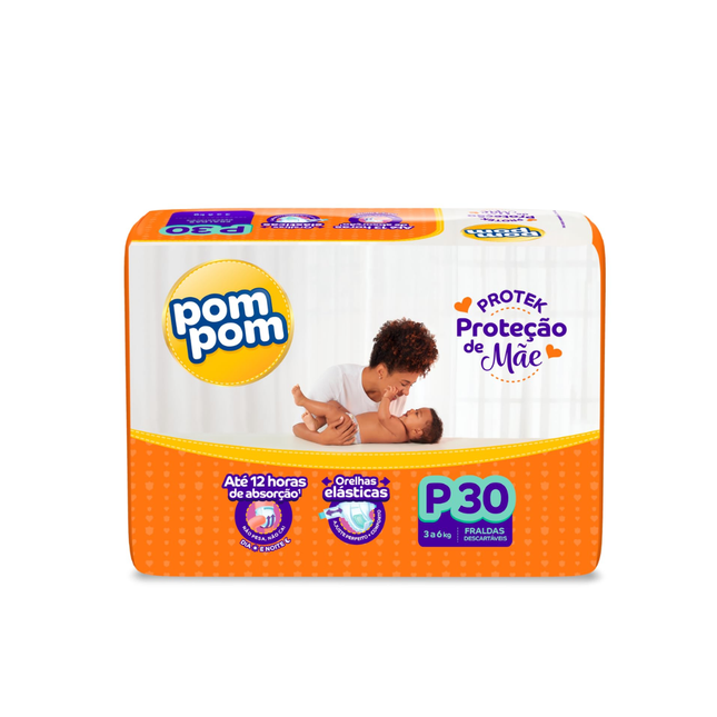 Fralda Desc.Infantil Pompom Protek Tamanho .P Pacote Com 30 Unidades - 203672