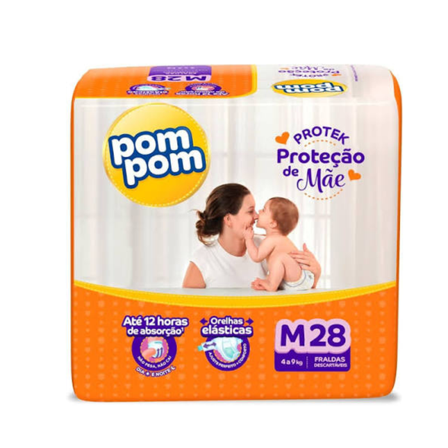 Fralda Desc.Infantil Pompom Protek Tamanho .M Pacote Com 28 Unidades - 203682
