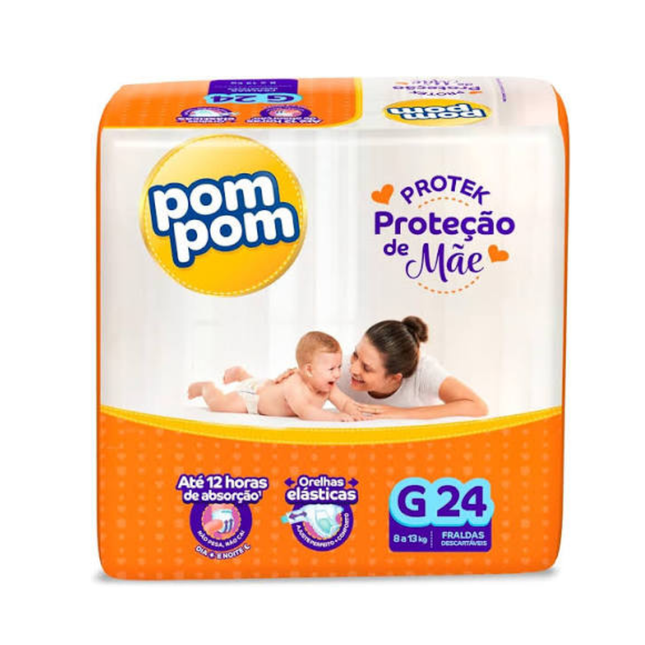 Fralda Desc.Infantil Pompom Protek Tamanho .G Pacote Com 24 Unidades - 203692