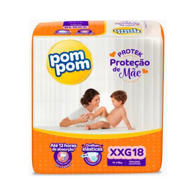 Fralda Desc.Infantil Pompom Protek Tamanho .Xxg Pacote Com 18 Unidades - 203712