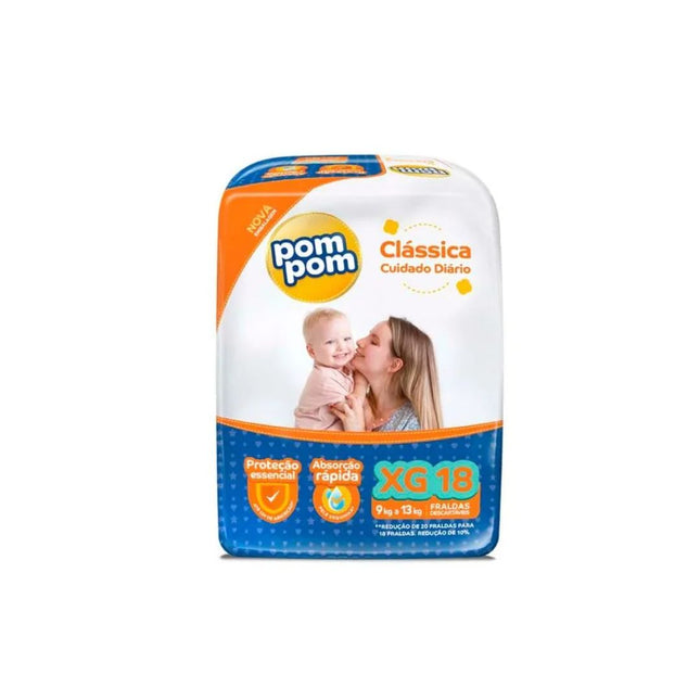 Fralda Desc.Infantil Pompom Jumbo Tamanho .XG Pacote Com 18 Unidades - 206310