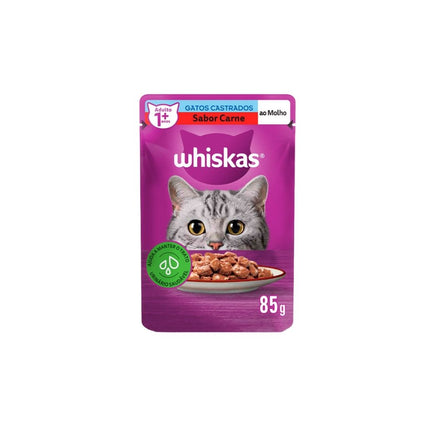 Racao Whiskas 85g Gatos Castrados Adultos Carne Ao Molho - 10220644
