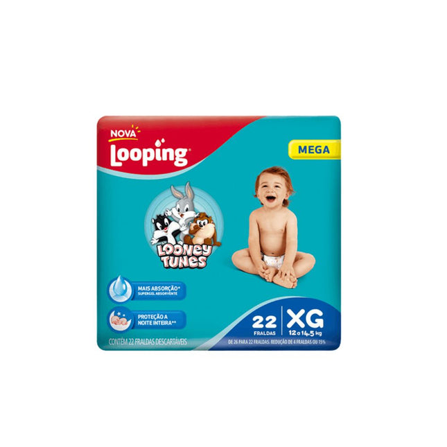 Fralda Descartáveis Looping Looney Tunes Mega Tamanho XG Pacote Com 22 Unidades - 209856