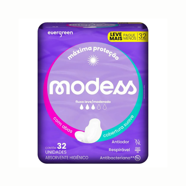Absorvente Ever Green Malha Suave Com Abas Modess Com 32 Unidades - 4394