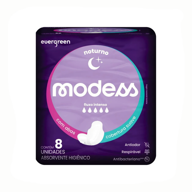 Absorvente Ever Green Noturno Com Abas Modess Com 08 Unidades - 4398