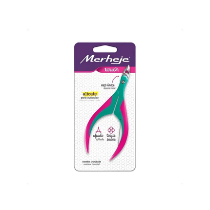 Alicate Para Cuticula Merheje Touch Cor Verde/Pink Com 01 Unidade - 20010168