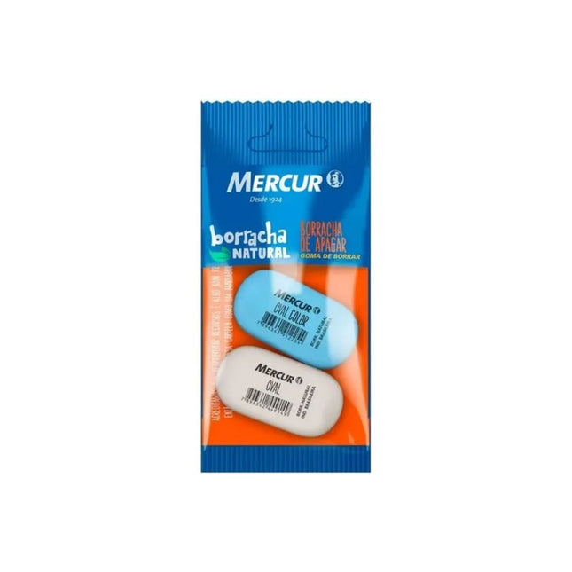 Borracha Branca Mercur Oval Branca + Azul Pull Pack Com 02 Unidades