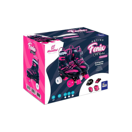 Patins 04 Rodas Preto Com Rosa Fenix Tamanho 32-35 - PF-04