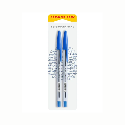 Caneta Compactor Top 2000 Cor Azul Cartela Com 02 Unidades