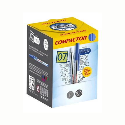 Caneta Esferografica Compactor 07 Aco Cor Azul Caixa Com 100 Unidades - 002104001