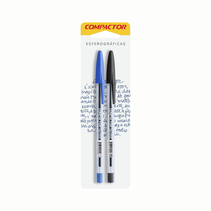 Caneta Compactor Top 2000 Cor Azul/Preta Cartela Com 02 Unidades