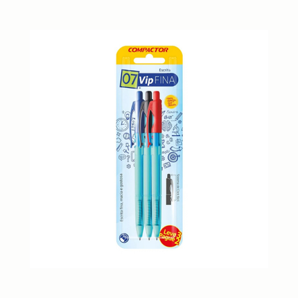 Caneta Esferografica Compactor 07 Vip Retratil FINA-BL/3-1AZ/1PR/1VM - 2768661