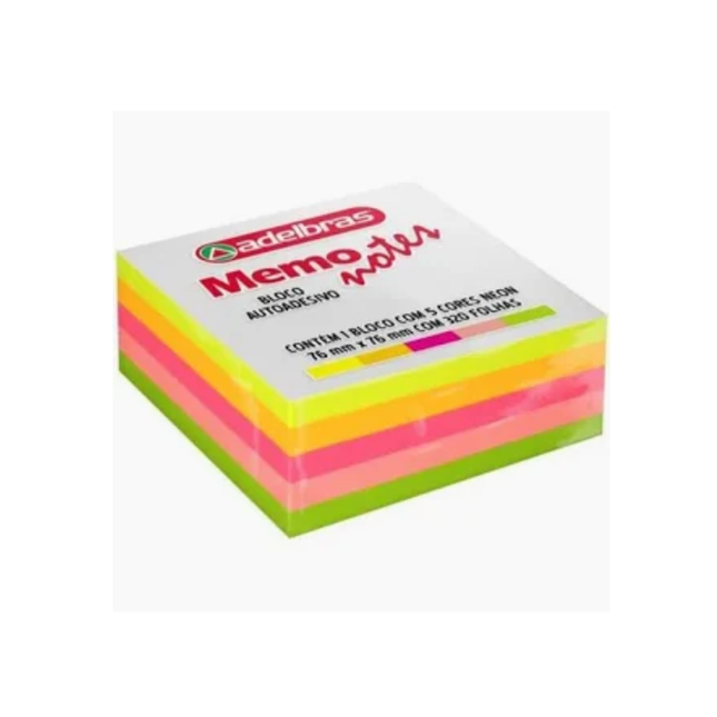 Recado Adelbras Memo Note Tamanho 76X76mm Com 320 Unidades Fls Com 05 Unidades Cores