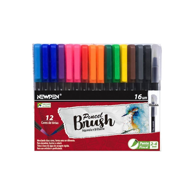 Pincel Brush Newpen Brilhante 16 Cores - 17025
