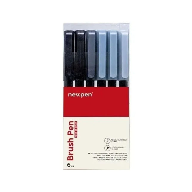 Pincel Brush Newpen Tons De Cinza 6 Cores - 17046