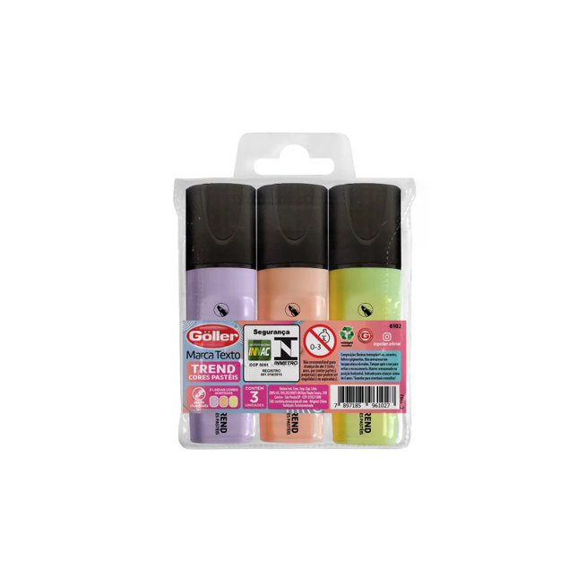 Marcador De Texto Goller Trend Cores Sortida Com 03 Unidades - NG-1202