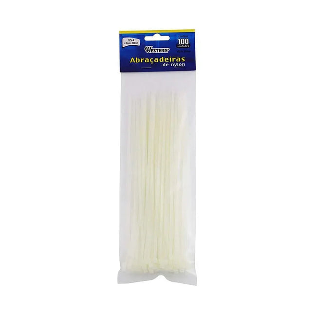 Abracadeiras Nylon 2.5X200Mm Com 100Peças Cor Branca  - 125-4
