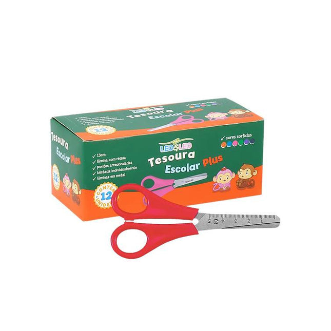 Tesoura Leo Escolar Cabo Colorido 13Cm Blister Caixa Com 12 Unidades -  4500