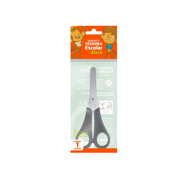 Tesoura Escolar Leo Inox Cabo Preto 13cm Com 01 Unidade - 4123