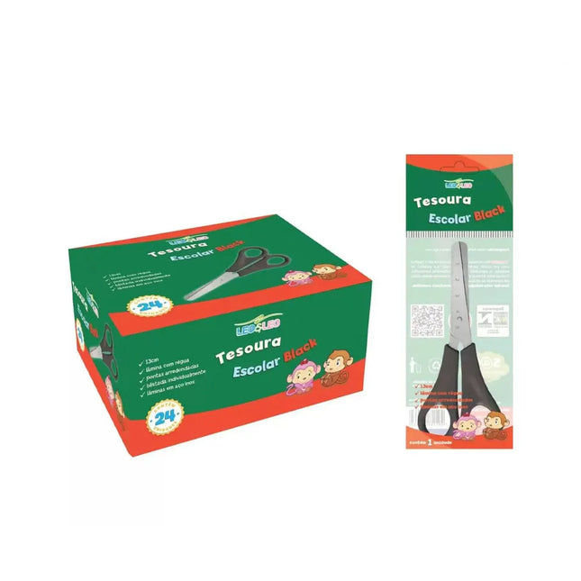 Tesoura Leo Escolar Inox Cabo Preto 13Cm Caixa Com 24 Unidades -  4123