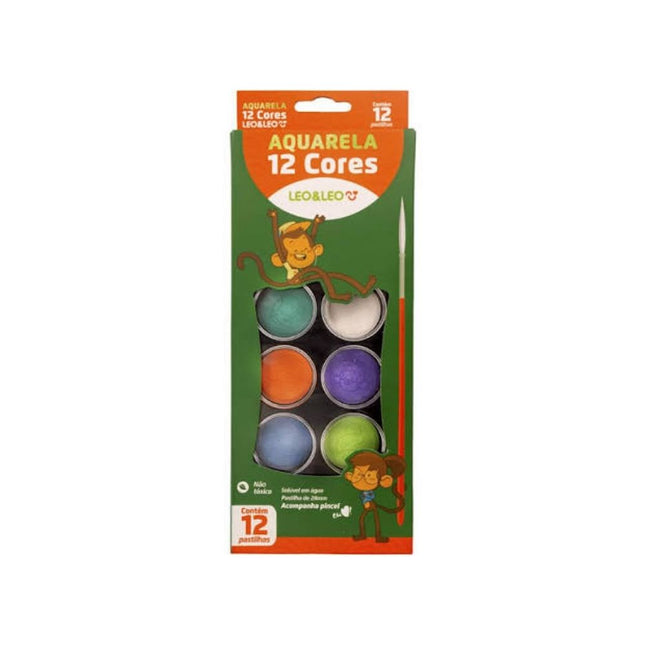 Estojo Aquarela Leo 12 Cores Pastilha 2cm - 4193
